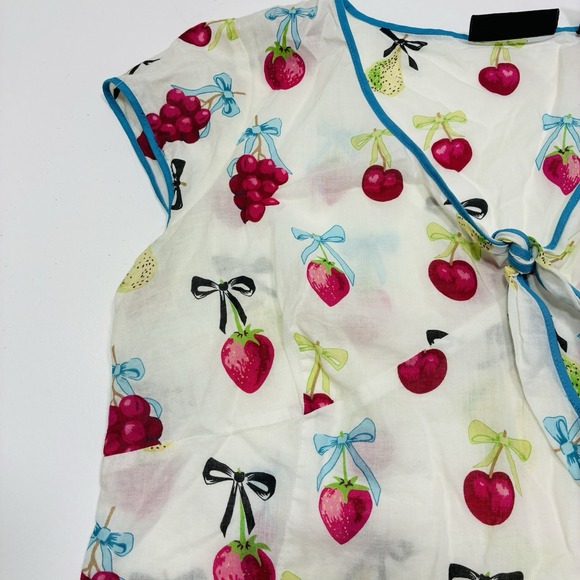 Context Women Blouse Size Small Short Sleeves V-neck front tie Comfy Babydoll - Picture 4 of 11